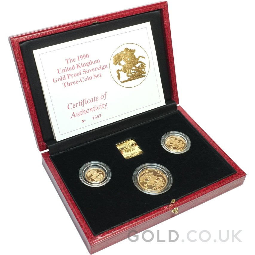 1990 Proof Gold Sovereign 3 Coin Set Boxed