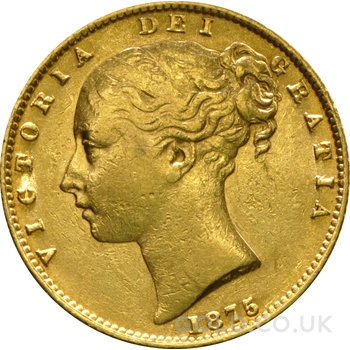1875 Gold Sovereign Coin Queen Victoria Young Head Shield Back Sydney