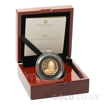 2021 Proof 50p Gold Coin Owl Boxed