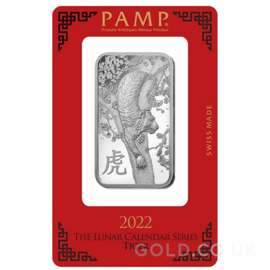 1oz Silver Bar 2022 Year of the Tiger PAMP