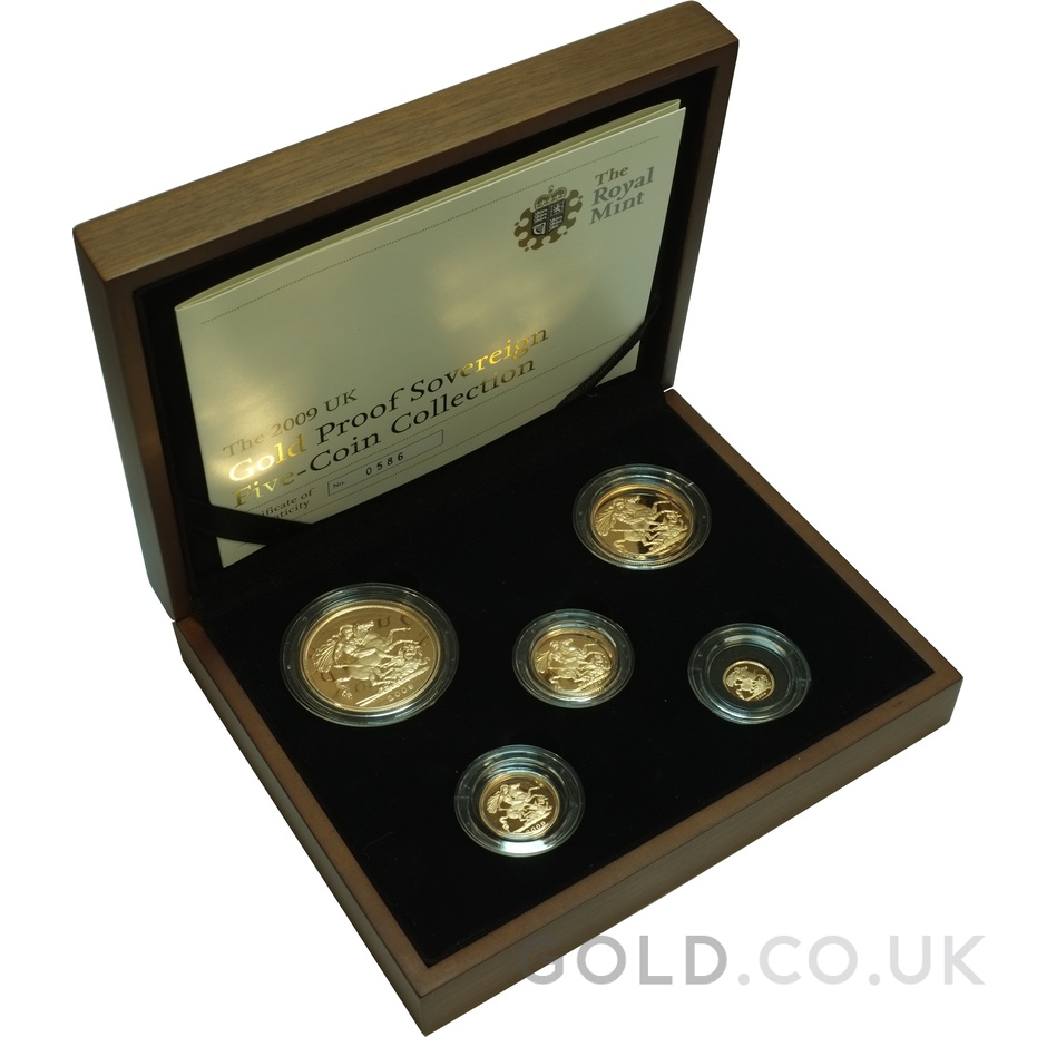 2009 Proof Gold Sovereign 5 Coin Set Boxed