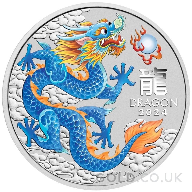 2024 1oz Perth Mint Year of the Dragon Coloured Silver Coin - Blue Dragon