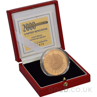 1999 2000 Proof Gold Crown £5 Coin  Millennium Boxed