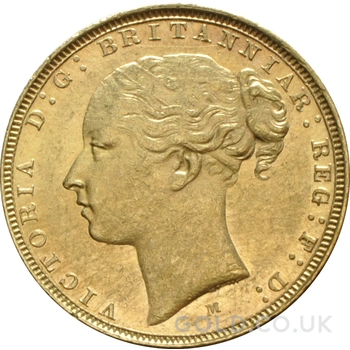 1875 Gold Sovereign Coin Queen Victoria Young Head Melbourne