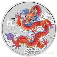 Red Dragon Painted Silver Year of the Dragon 1oz Coin (2024)