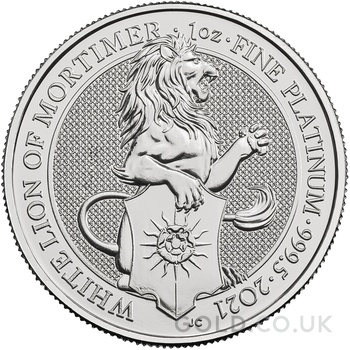 2021 1oz White Lion of Mortimer Platinum Coin Queen's Beasts