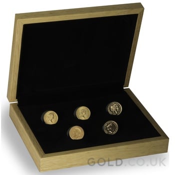 Large Oak Coin Gift Box 5 x Gold Sovereigns
