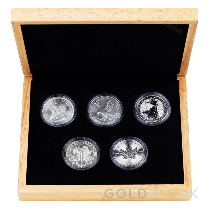 2024 1oz Silver Coin Set; Britannia, Maple, Philharmonic, Eagle, Krugerrand Gift Boxed