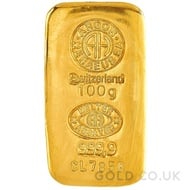 100g Argor-Heraeus Cast Gold Bar