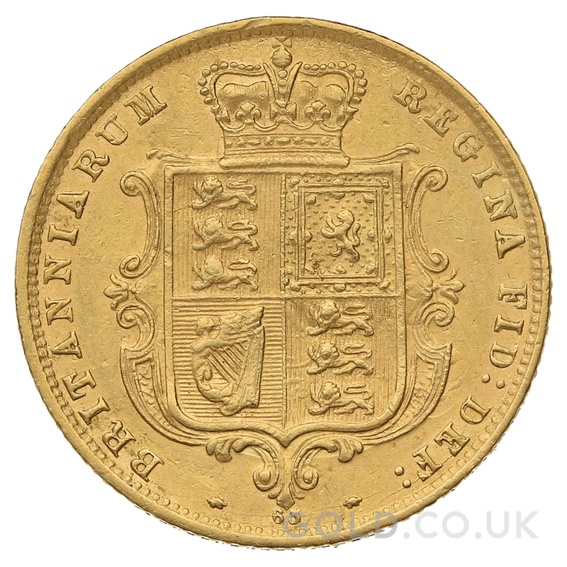 1876 Gold Half Sovereign Queen Victoria Young Head Shield Back