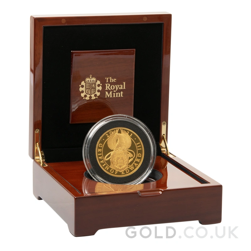 2021 Proof 5oz Griffin of Edward III Gold Coin Queen's Beasts Boxed