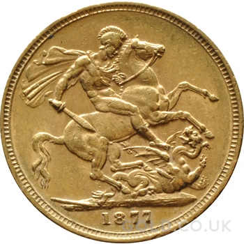 1877 Gold Sovereign Coin Queen Victoria Young Head Melbourne