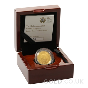 2016 1/4oz William Shakespeare Proof Gold Coin Boxed
