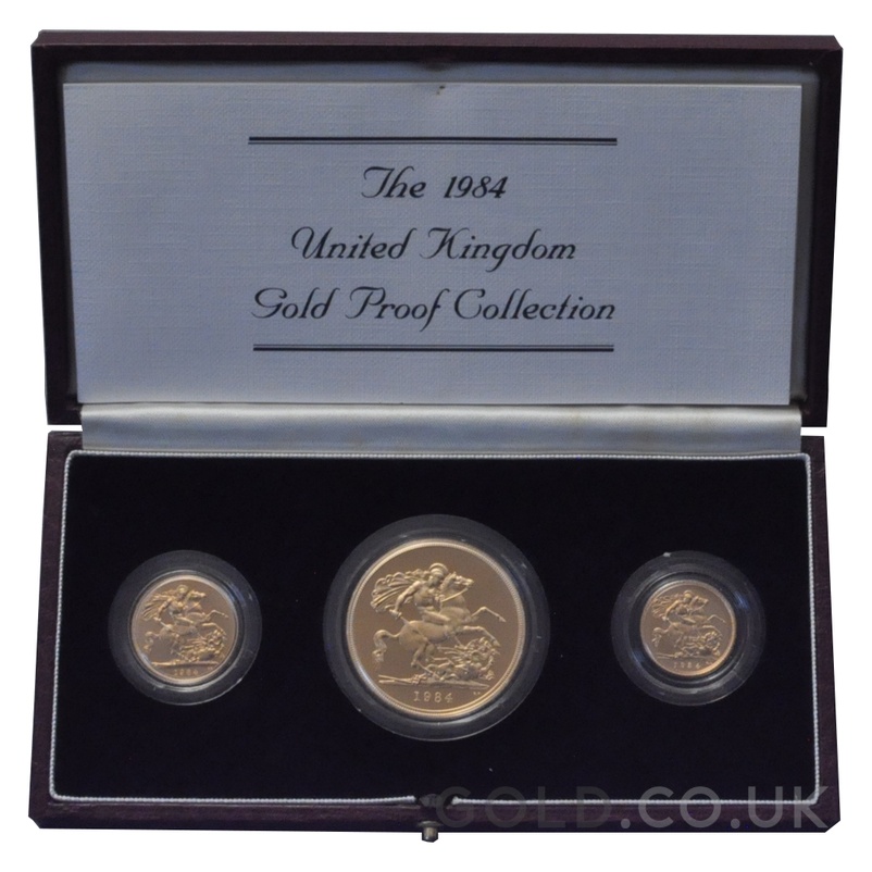 1984 Proof Gold Sovereign 3 Coin Set Large Boxed