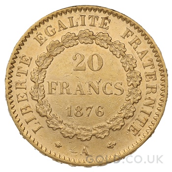 1876 French 20 Francs Gold Coin Guardian Angel A
