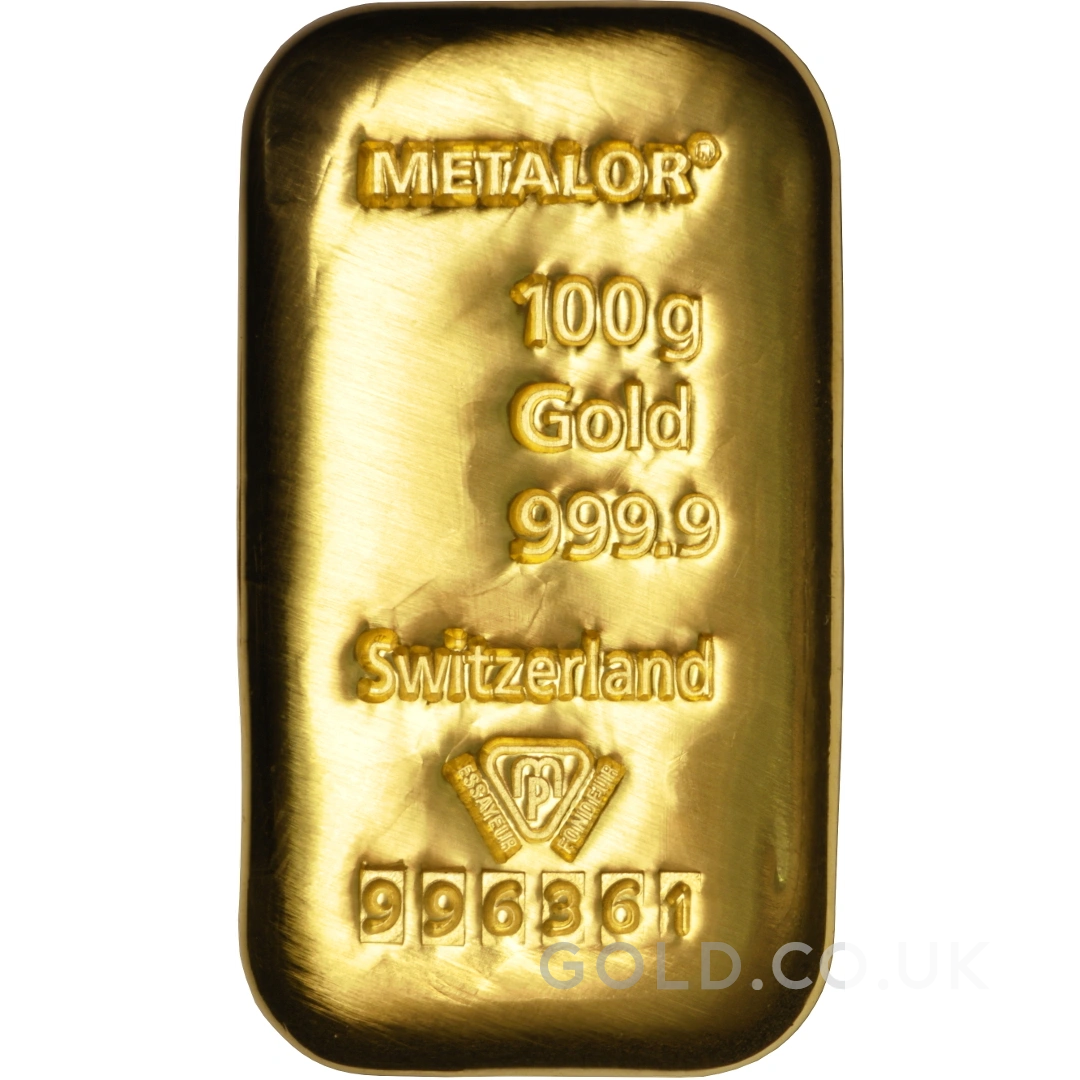 100g Gold Bar Metalor Cast
