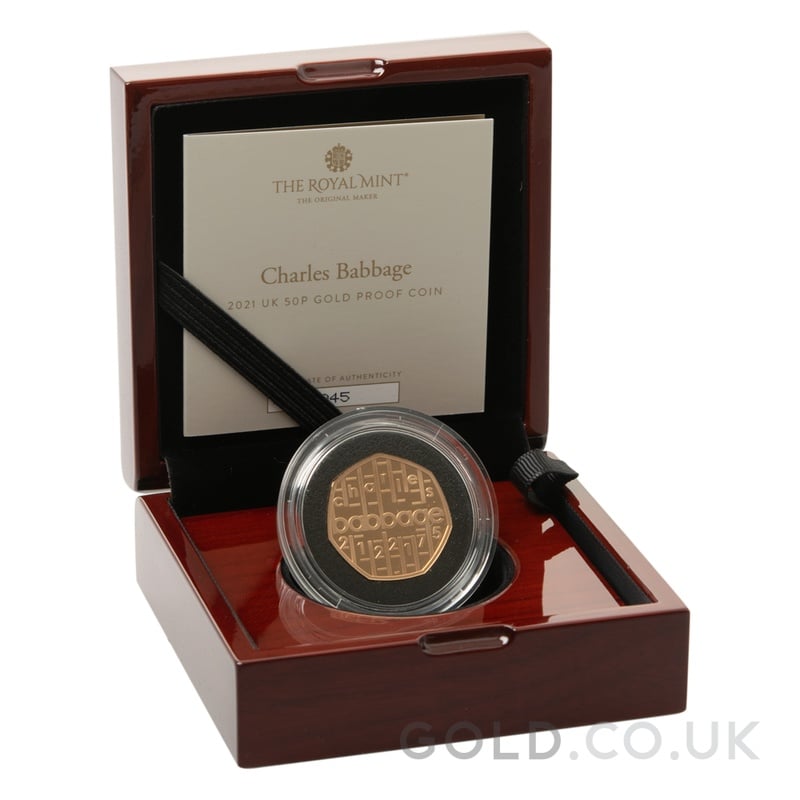 2021 Proof 50p Gold Coin Charles Babbage Innovation in Science Boxed
