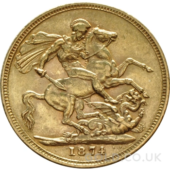 1874 Gold Sovereign Coin Queen Victoria Young Head Melbourne