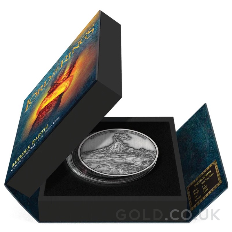 2022 Proof The Lord of the Rings Silver Coin Mount Doom 1oz Boxed