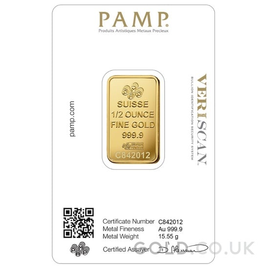 1/2oz Gold Bar PAMP Lady Fortuna Minted
