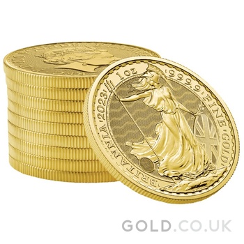 Tube of 10 2023 Queen Elizabeth II Britannia One Ounce Gold Coins
