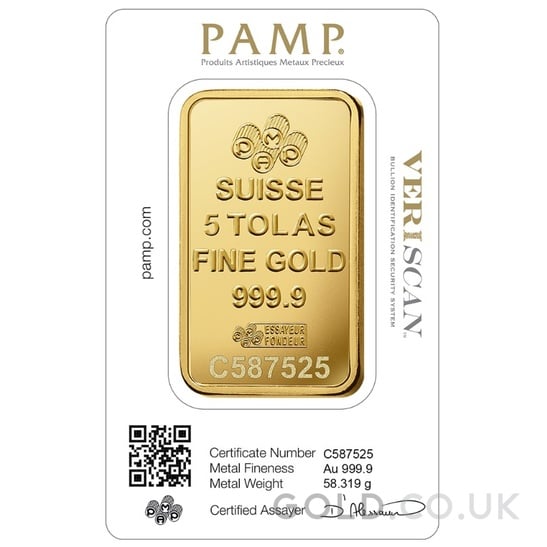 5 Tola Gold Bar PAMP Lady Fortuna