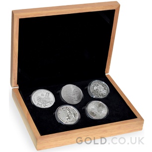 Large Oak Gift Box - 5 x 1oz Silver Coins
