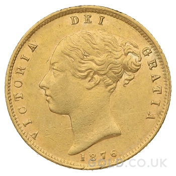 1876 Gold Half Sovereign Queen Victoria Young Head Shield Back