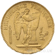 Gold 1887 20 French Francs Guardian Angel (A)