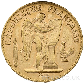 1889 French 20 Francs Gold Coin Guardian Angel A