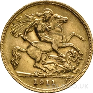 1911 Gold Half Sovereign Coin George V (S)