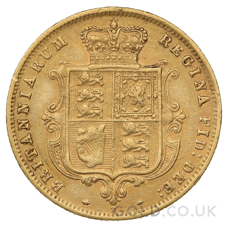 1875 Gold Half Sovereign Queen Victoria Young Head Shield Back