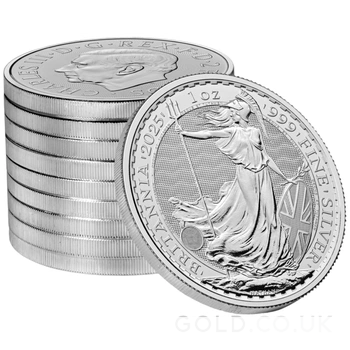 Tube of 25 2025 Britannia One Ounce Silver Coins