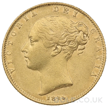 1845 Gold Sovereign Coin Queen Victoria Young Head Shield Back