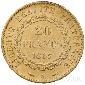 1887 French 20 Francs Gold Coin Guardian Angel A