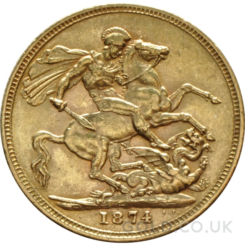 1874 Gold Sovereign Coin Queen Victoria Young Head Melbourne