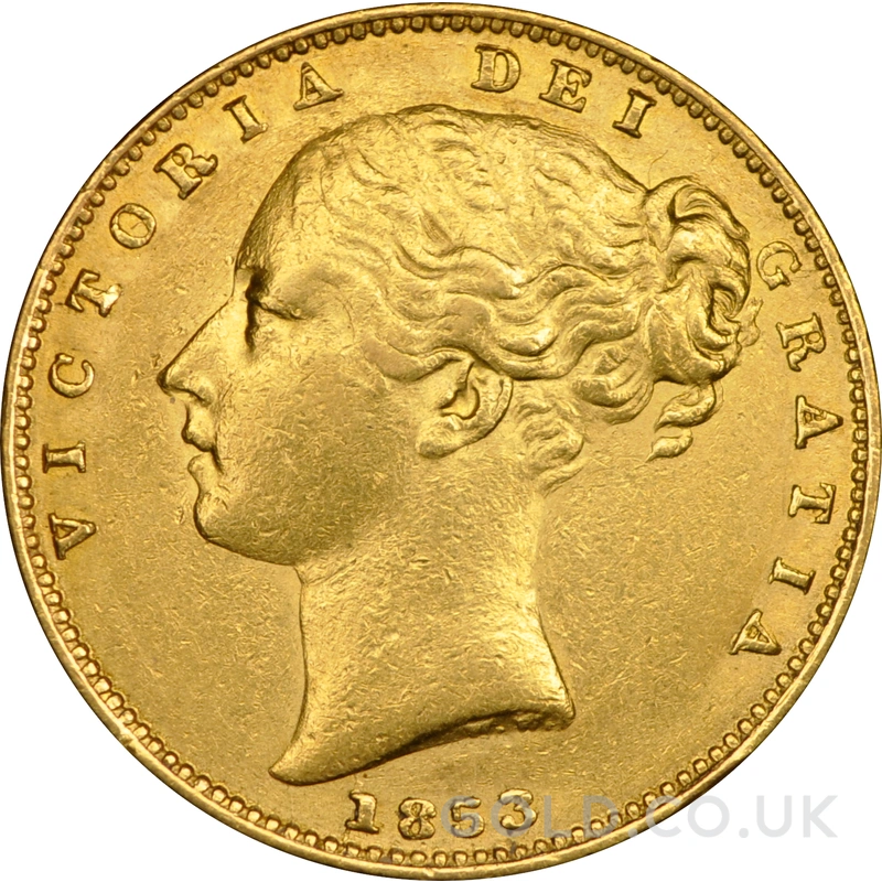 1853 Gold Sovereign Coin Queen Victoria Young Head Shield Back