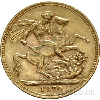 1874 Gold Sovereign Coin Queen Victoria Young Head Melbourne