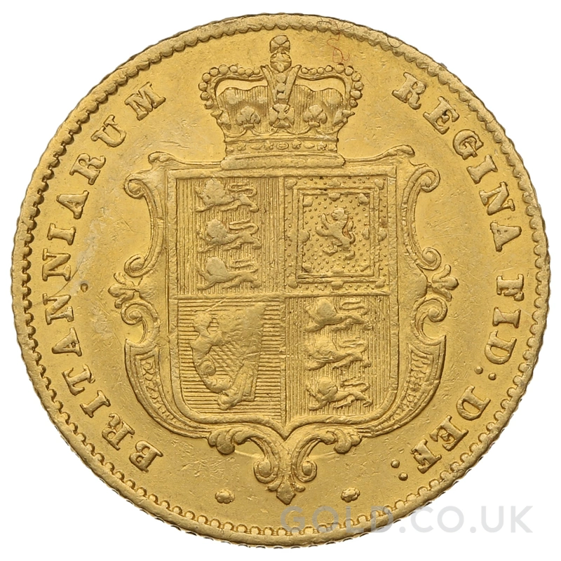 1855 Gold Half Sovereign Queen Victoria Young Head Shield Back