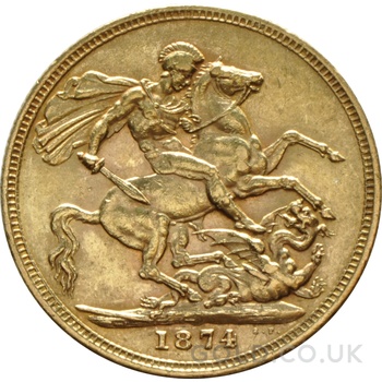 1874 Gold Sovereign Coin Queen Victoria Young Head