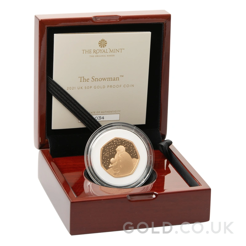 2021 Proof 50p Gold Coin The Snowman Boxed