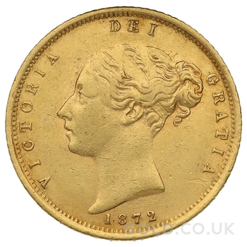 1872 Gold Half Sovereign Queen Victoria Young Head Shield Back