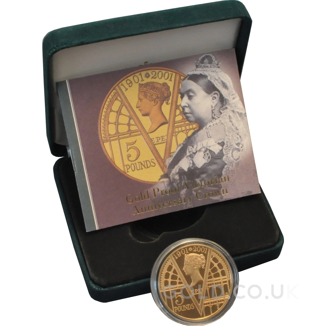2001 Proof Gold Crown £5 Coin 100th Victoria Anniversary Boxed