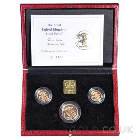 1998 Proof Gold Sovereign 3 Coin Set Boxed