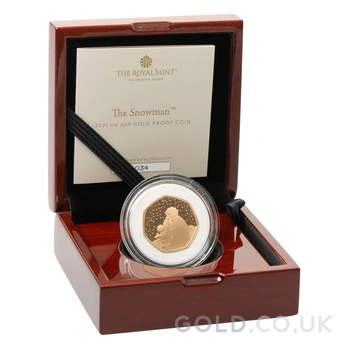 2021 Proof 50p Gold Coin The Snowman Boxed