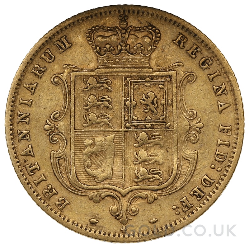 1874 Gold Half Sovereign Queen Victoria Young Head Shield Back