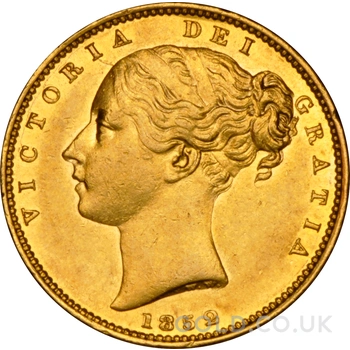 1852 Gold Sovereign Coin Queen Victoria Young Head Shield Back NGC AU58