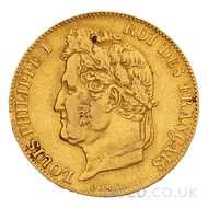 Gold 1847 20 French Francs Louis-Philippe Laureate Head (A)