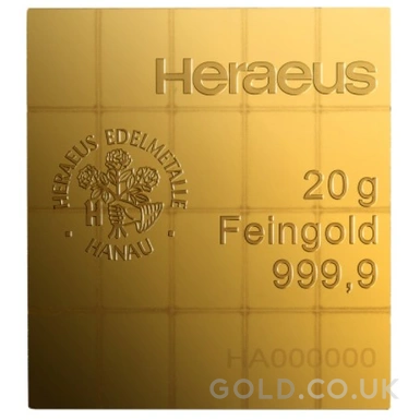 20 x 1g Gold Bar Heraeus CombiBar