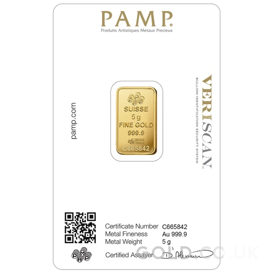 5g Gold Bar Lady Fortuna Minted PAMP